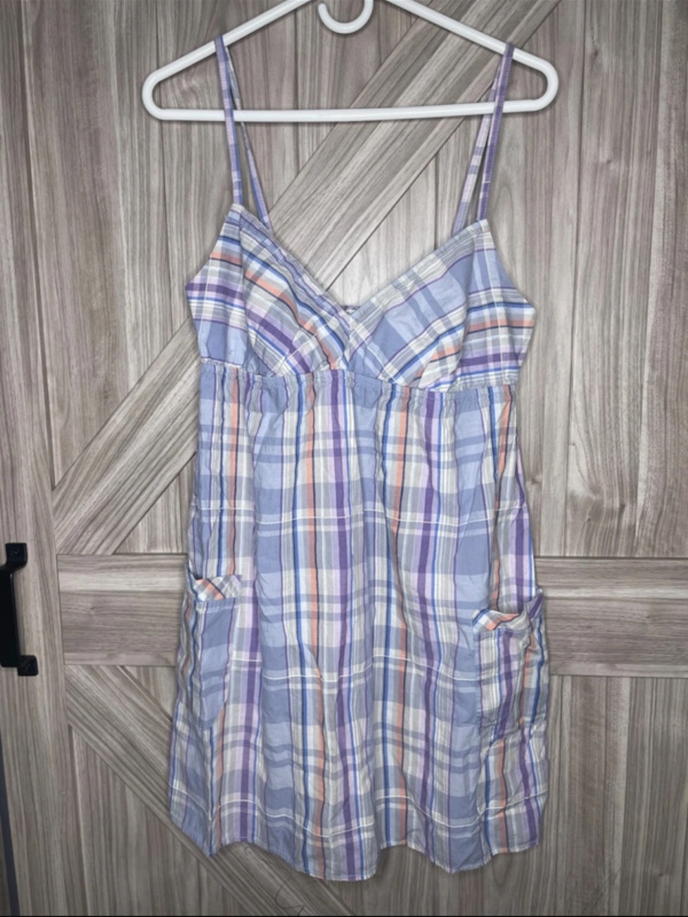 Garage Lavender Plaid Cotton Chemise with Spaghetti Straps